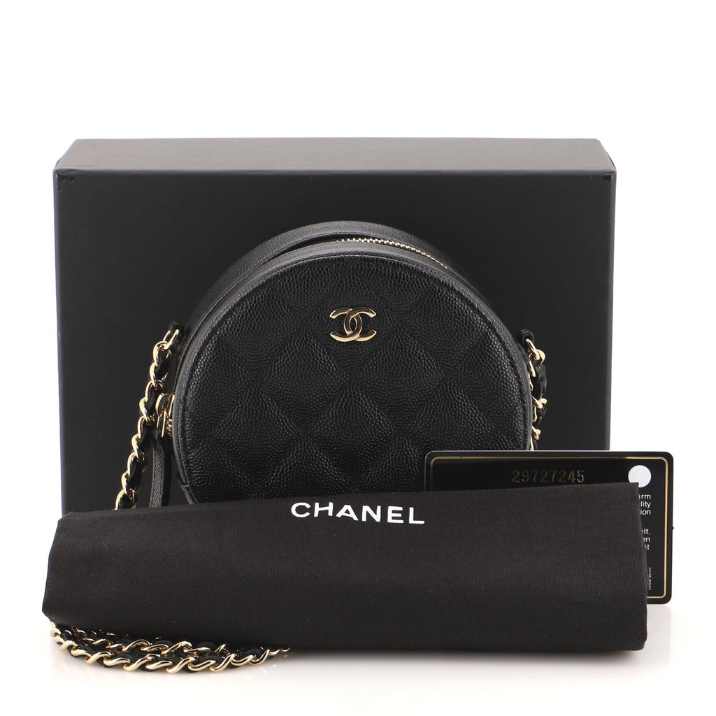 Round Clutch with Chain Quilted Caviar Mini