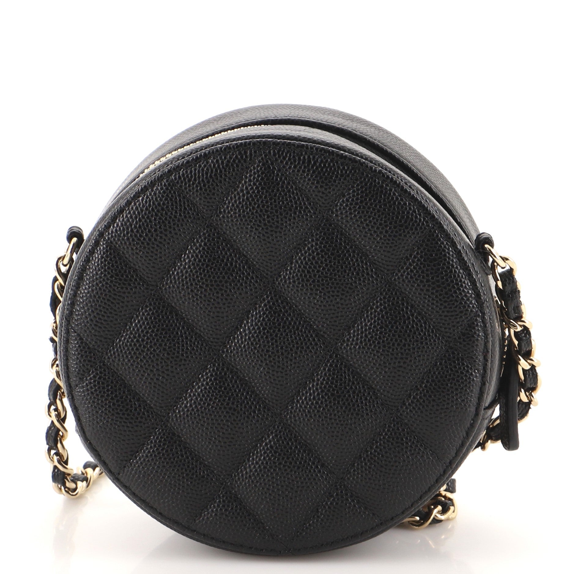 Round Clutch with Chain Quilted Caviar Mini