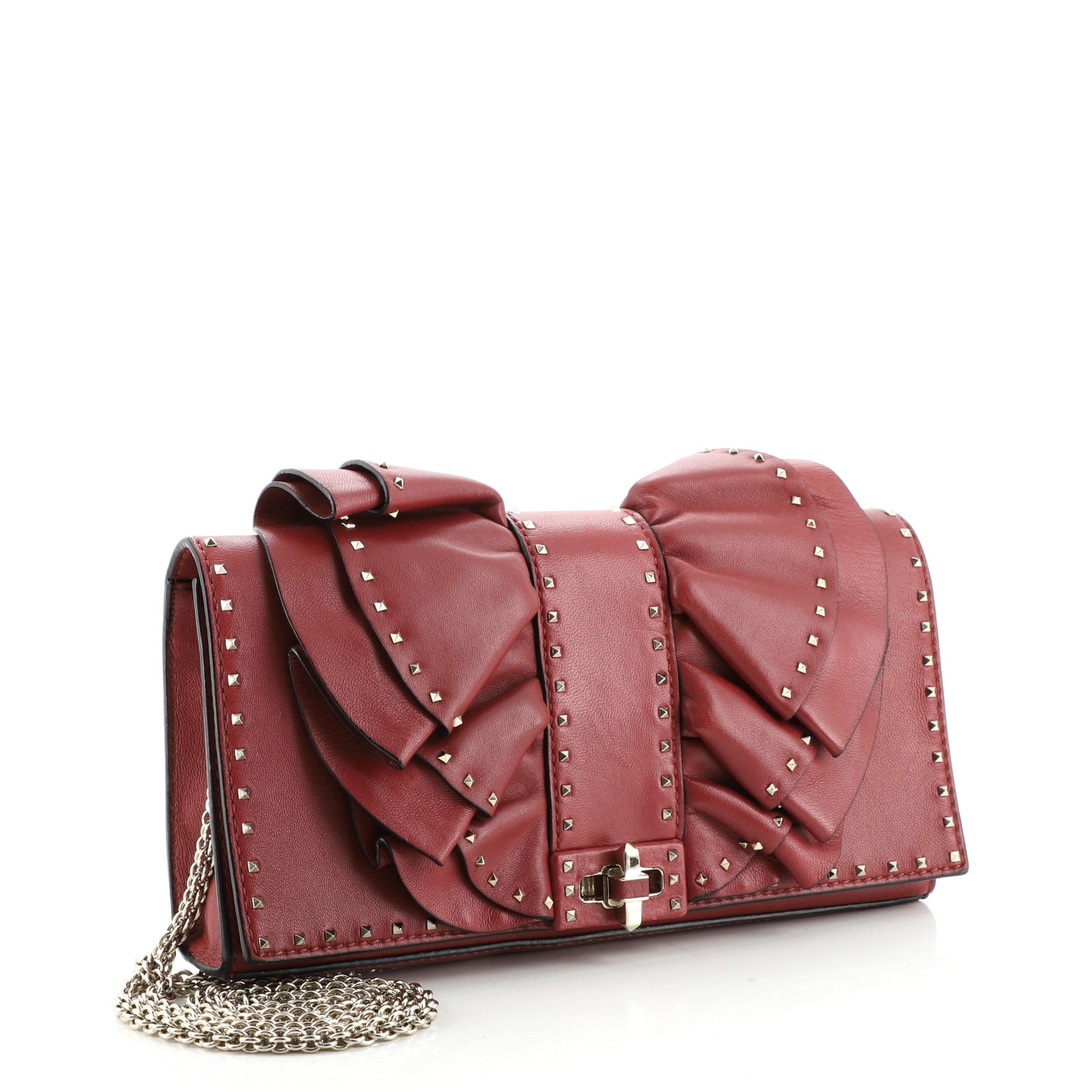 Very V Ruffle Convertible Chain Clutch Studded Leather