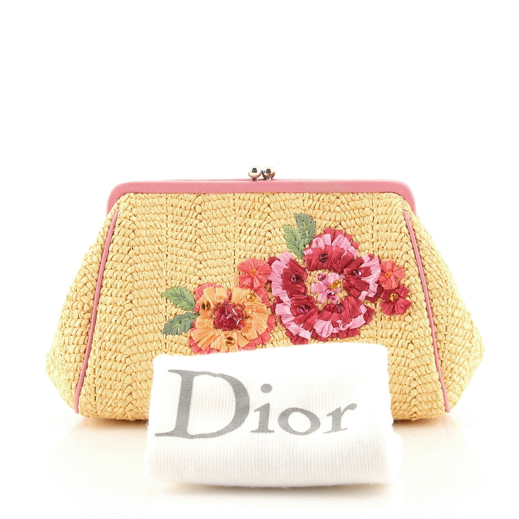 Vintage Frame Clutch Floral Raffia