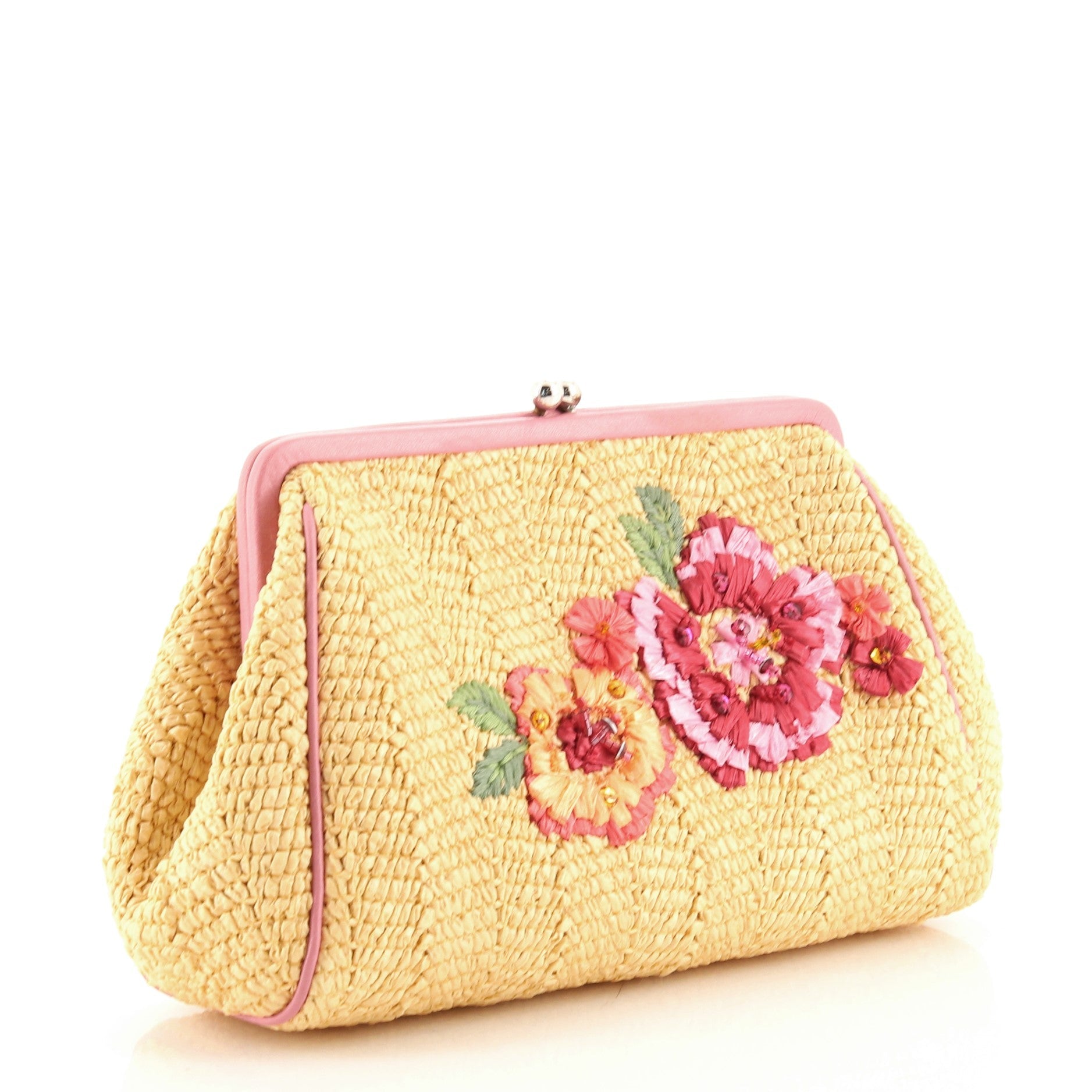Vintage Frame Clutch Floral Raffia