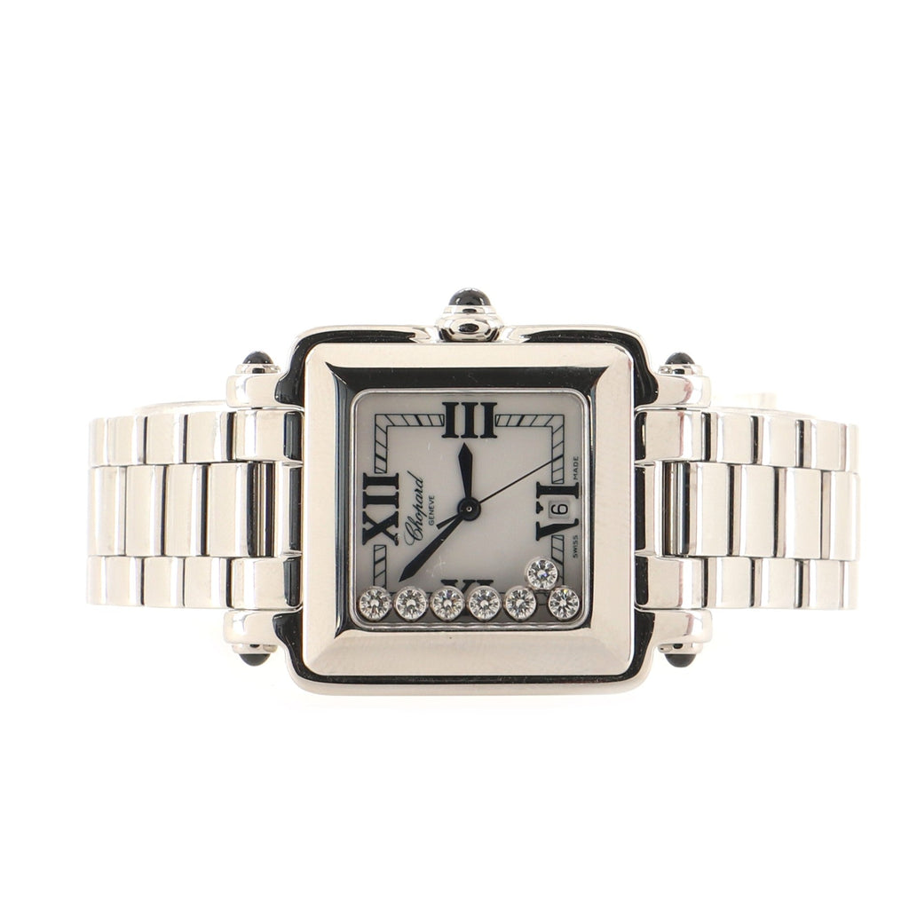 Happy Sport Square Quartz Watch Stainless Steel with Floating Diamonds 27