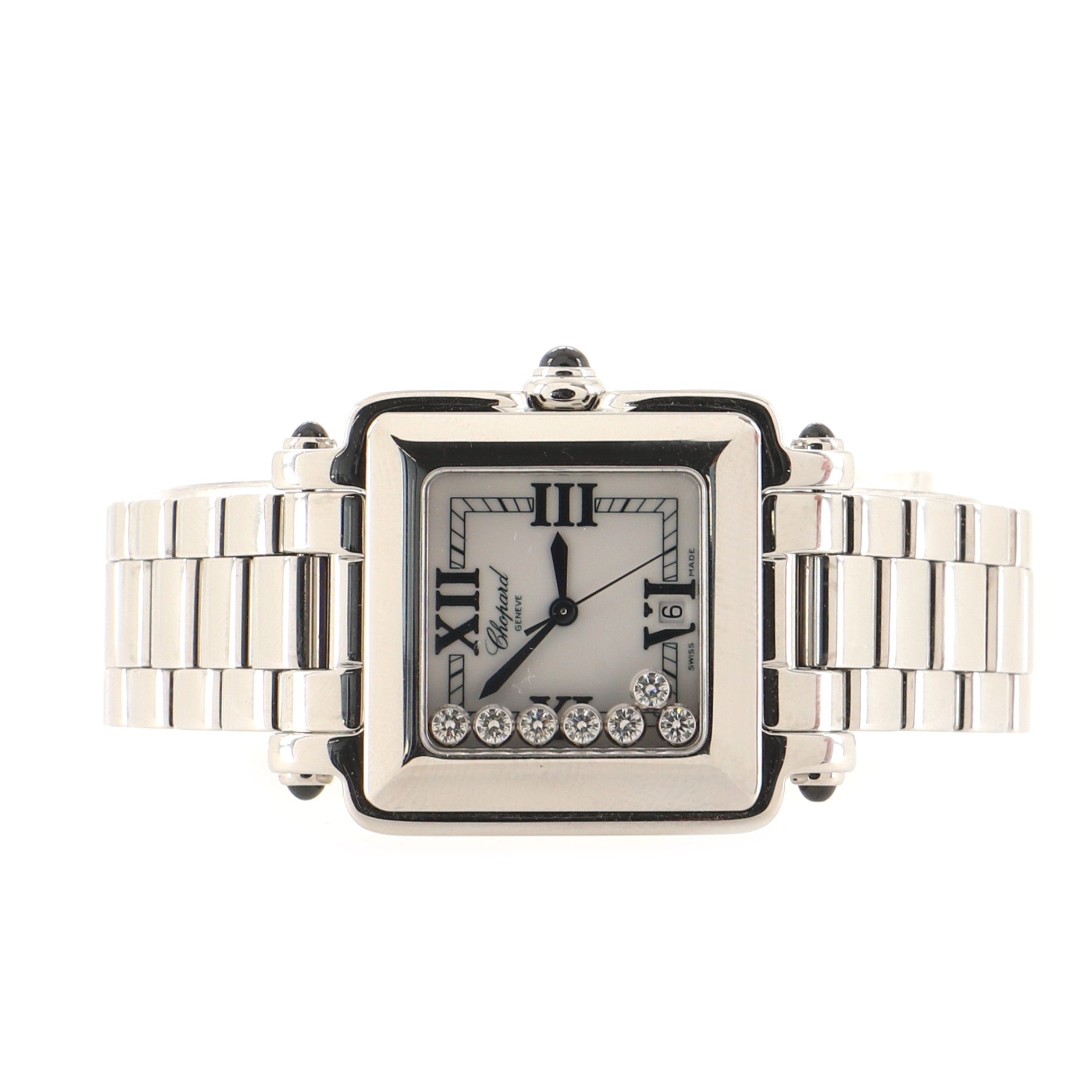 Happy Sport Square Quartz Watch Stainless Steel with Floating Diamonds 27