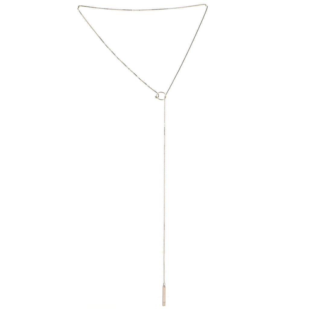 Logo Lariat Necklace 18K White Gold