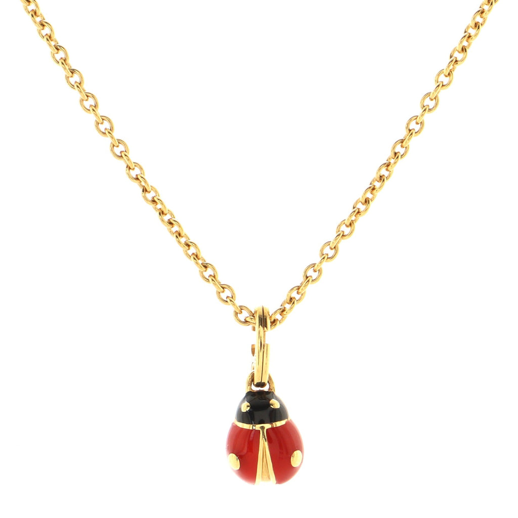 Ladybug Necklace 18K Yellow Gold with Enamel