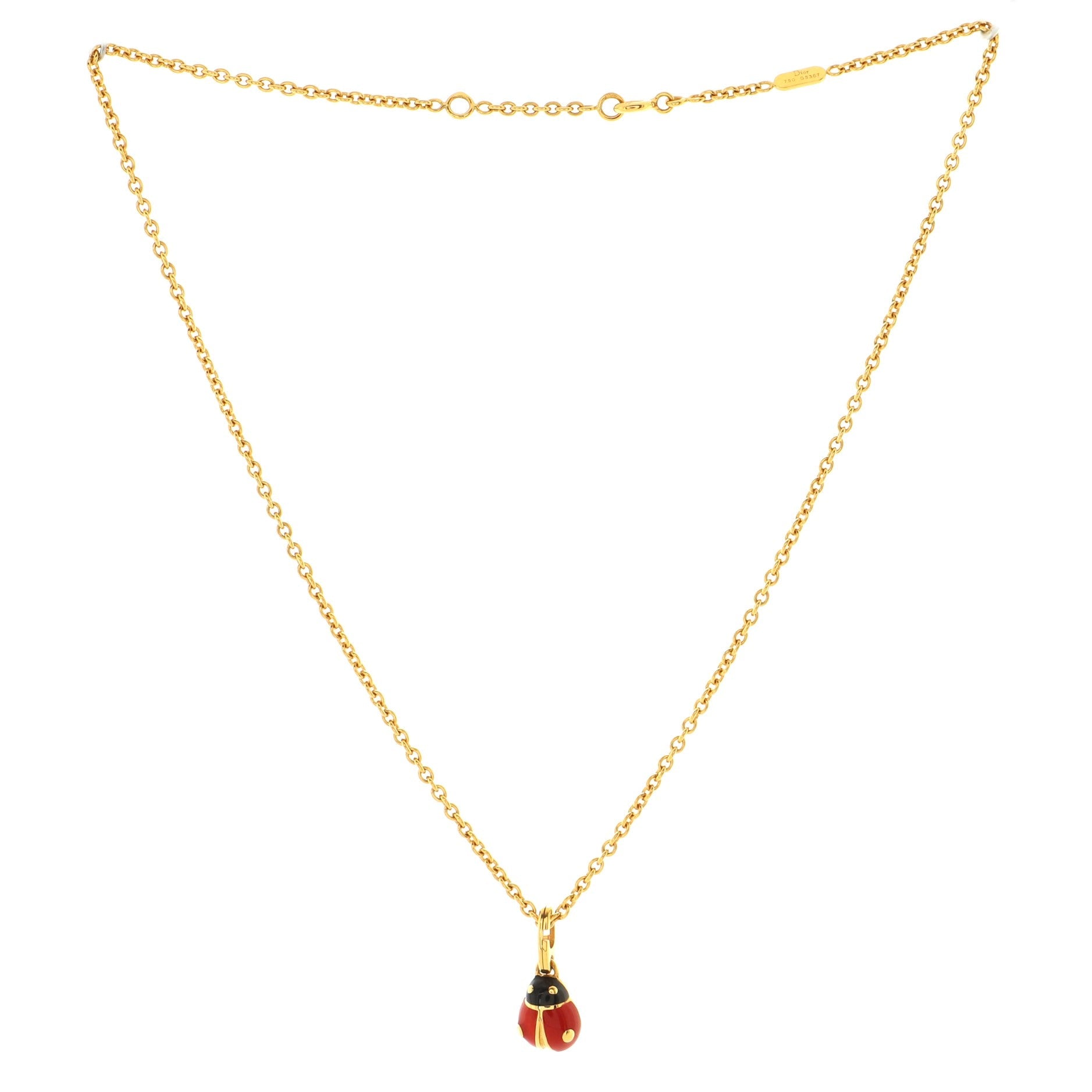 Ladybug Necklace 18K Yellow Gold with Enamel