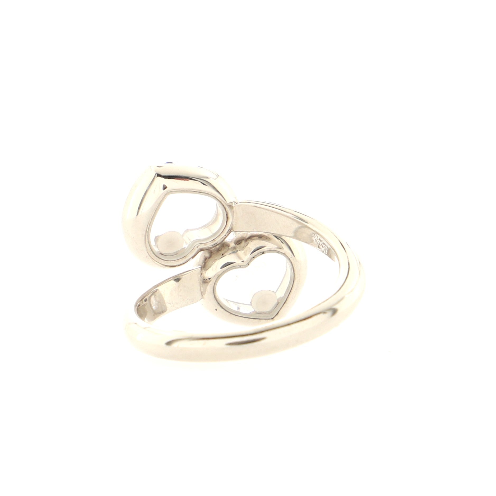 Happy Diamonds 2 Diamonds Double Heart Ring 18K White Gold with Floating Diamonds