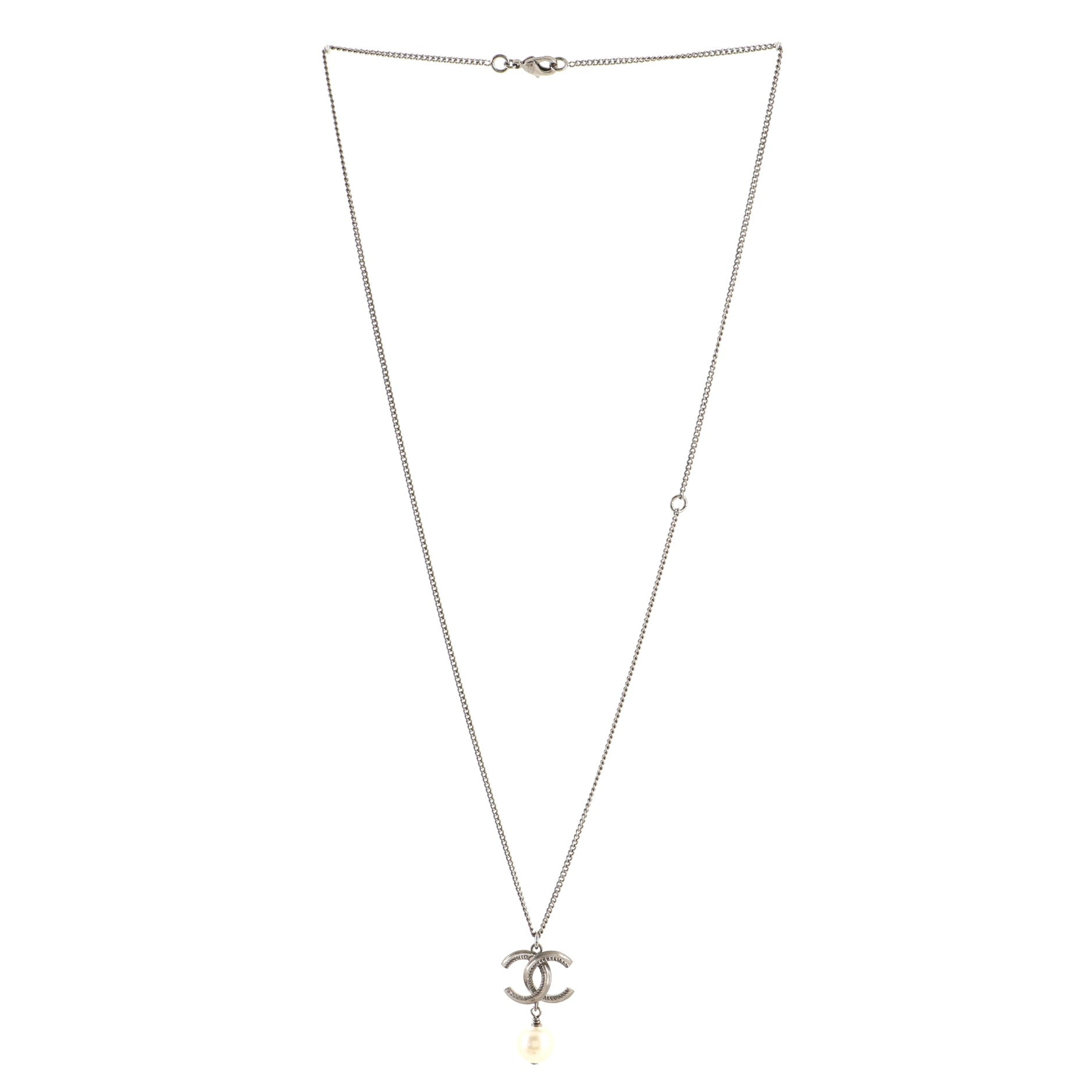 CC Drop Pendant Necklace Metal with Faux Pearl