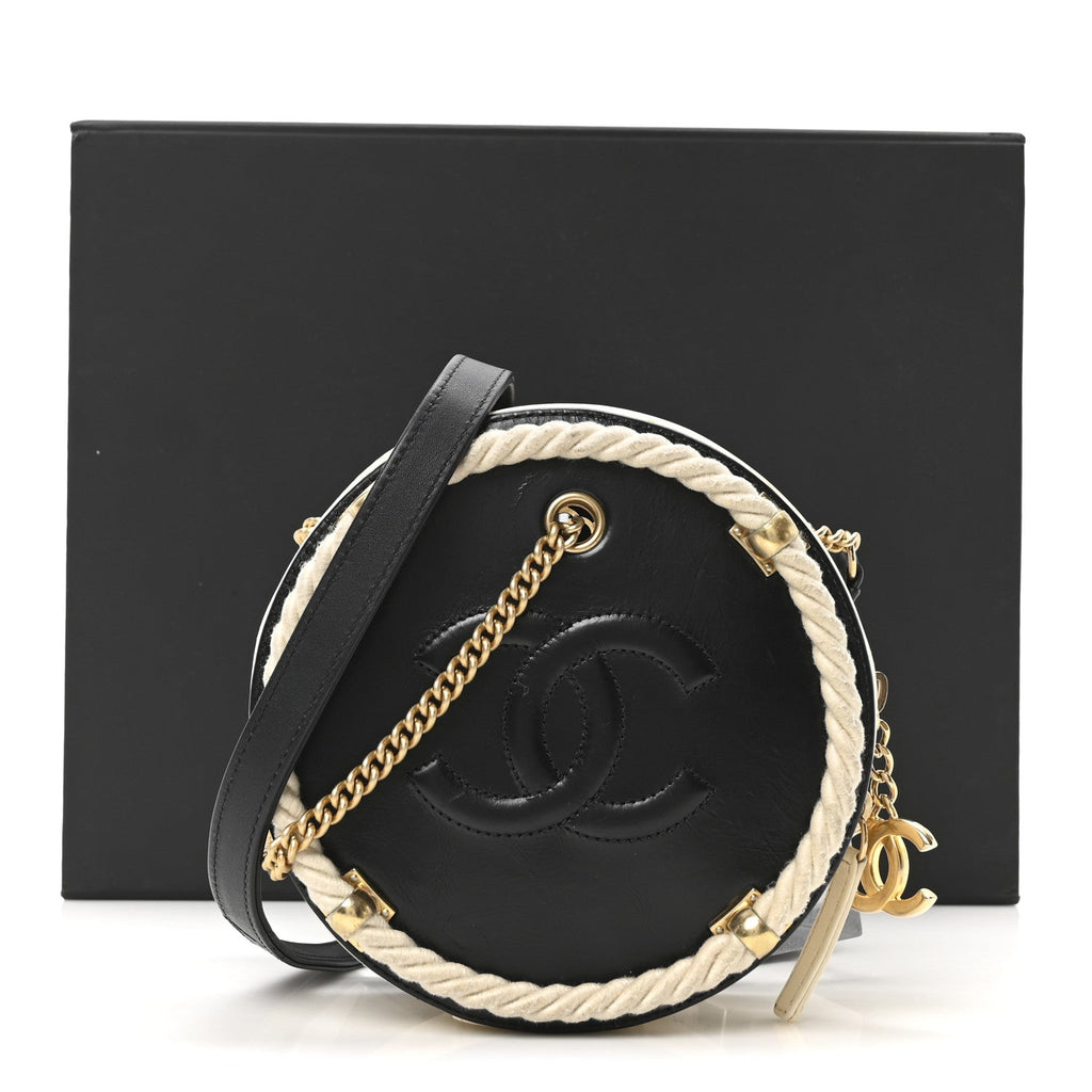 Crumpled Calfskin Cotton Small En Vogue Round Bag Black