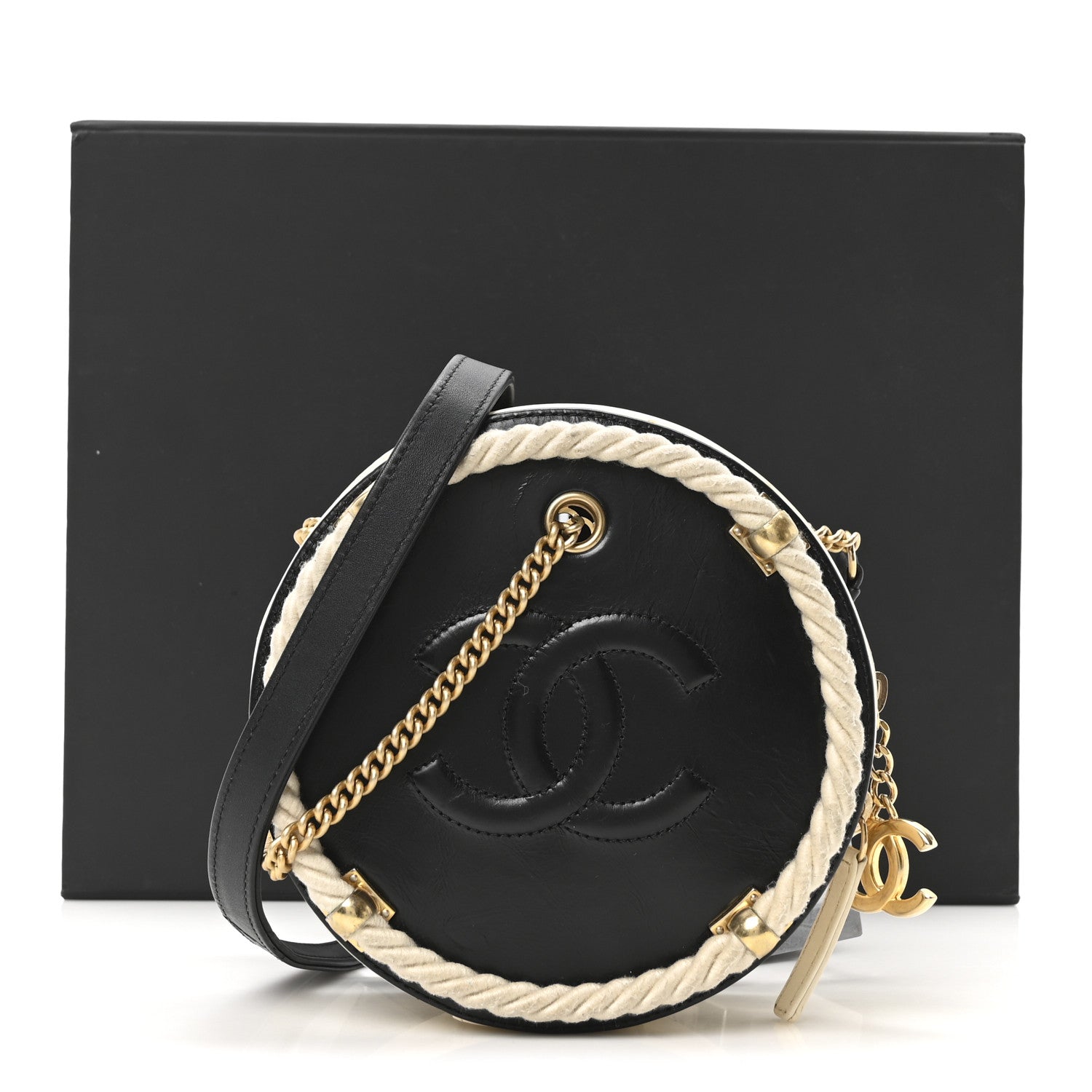 Crumpled Calfskin Cotton Small En Vogue Round Bag Black