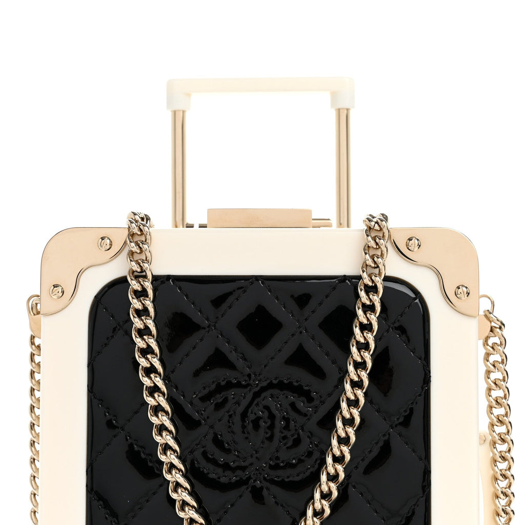 Plexiglass Patent Evening In The Air Mini Trolley Minaudiere Clutch Black White