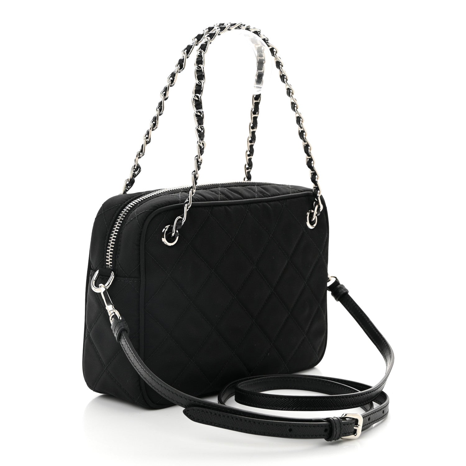 Nylon Tessuto Impuntu Quilted Bandoliera Crossbody Bag Black
