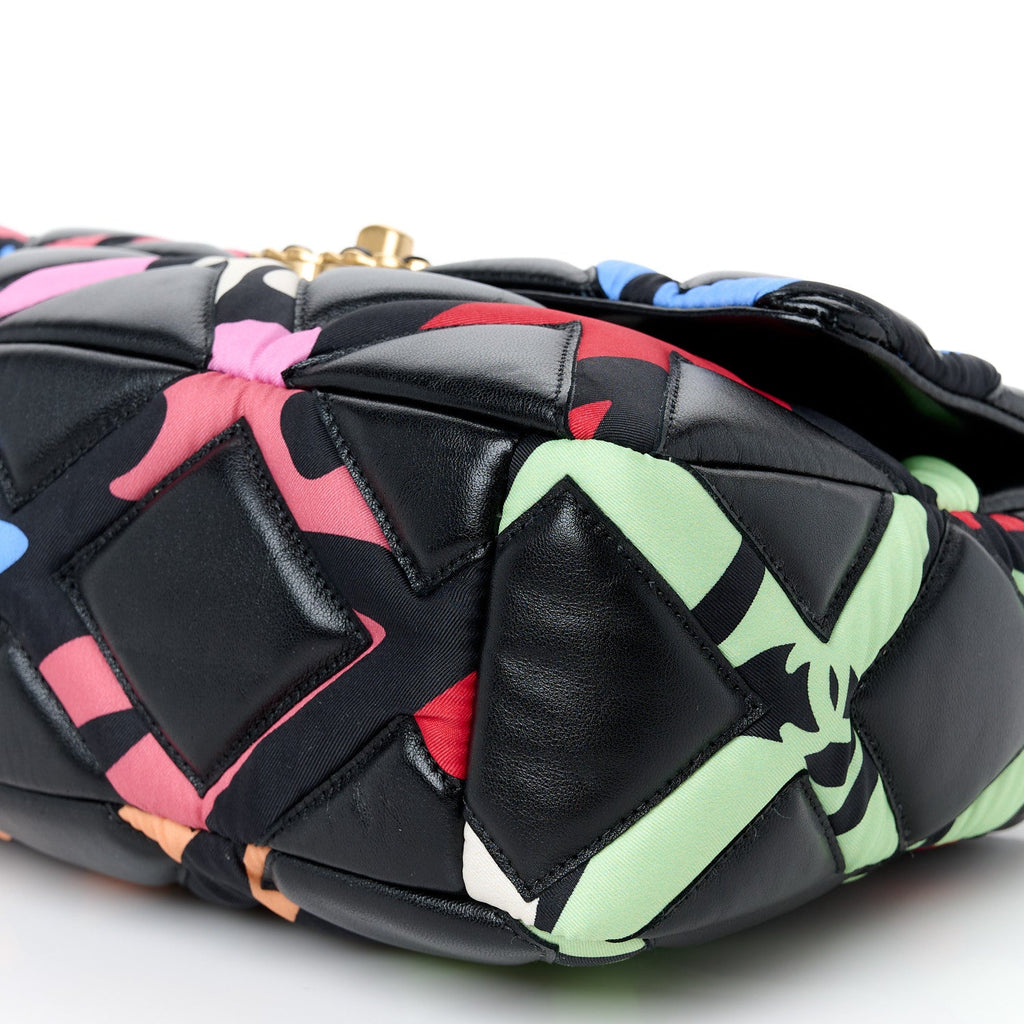 Lambskin Printed Fabric Medium Chanel 19 Flap Black Multicolor