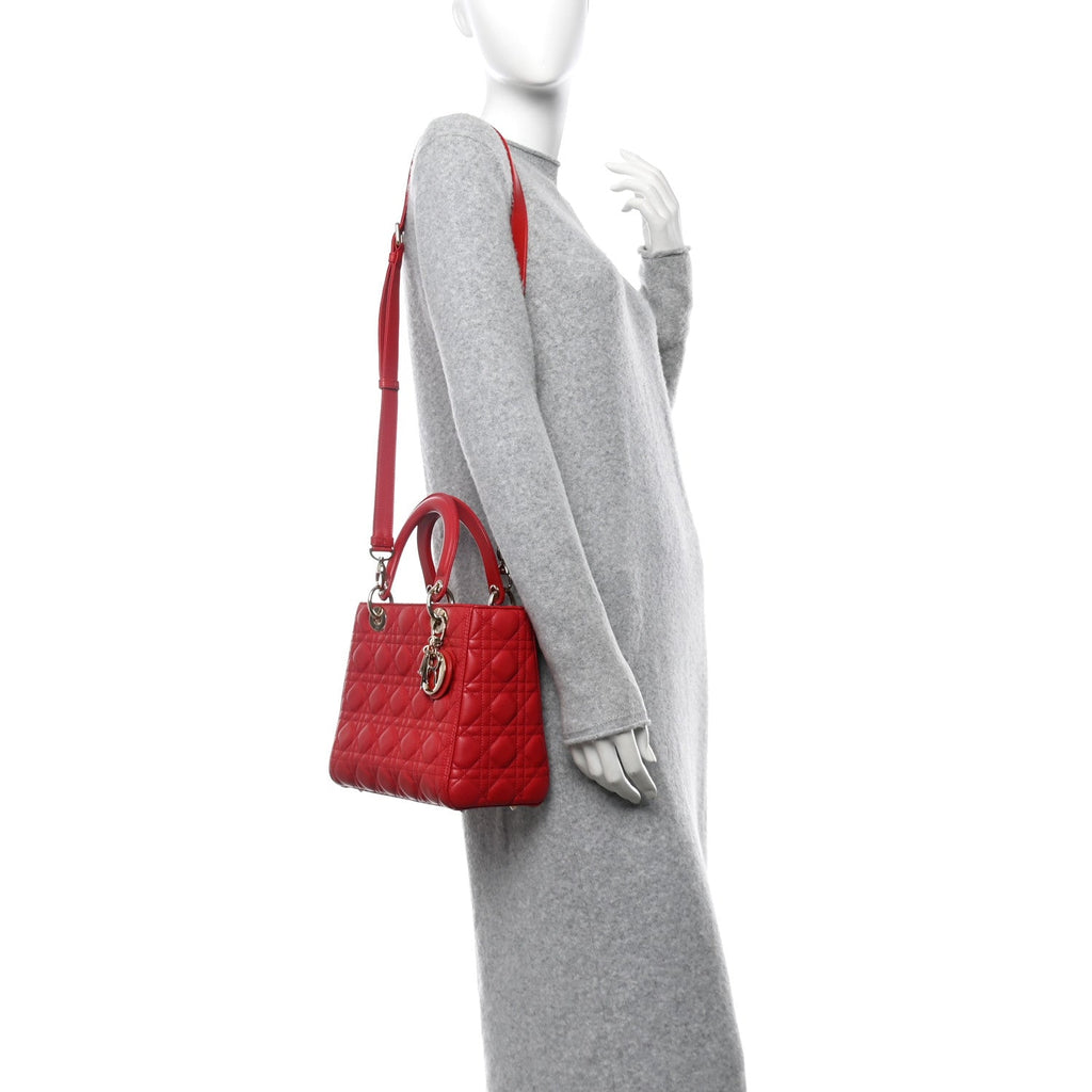Lambskin Cannage Medium Lady Dior Red