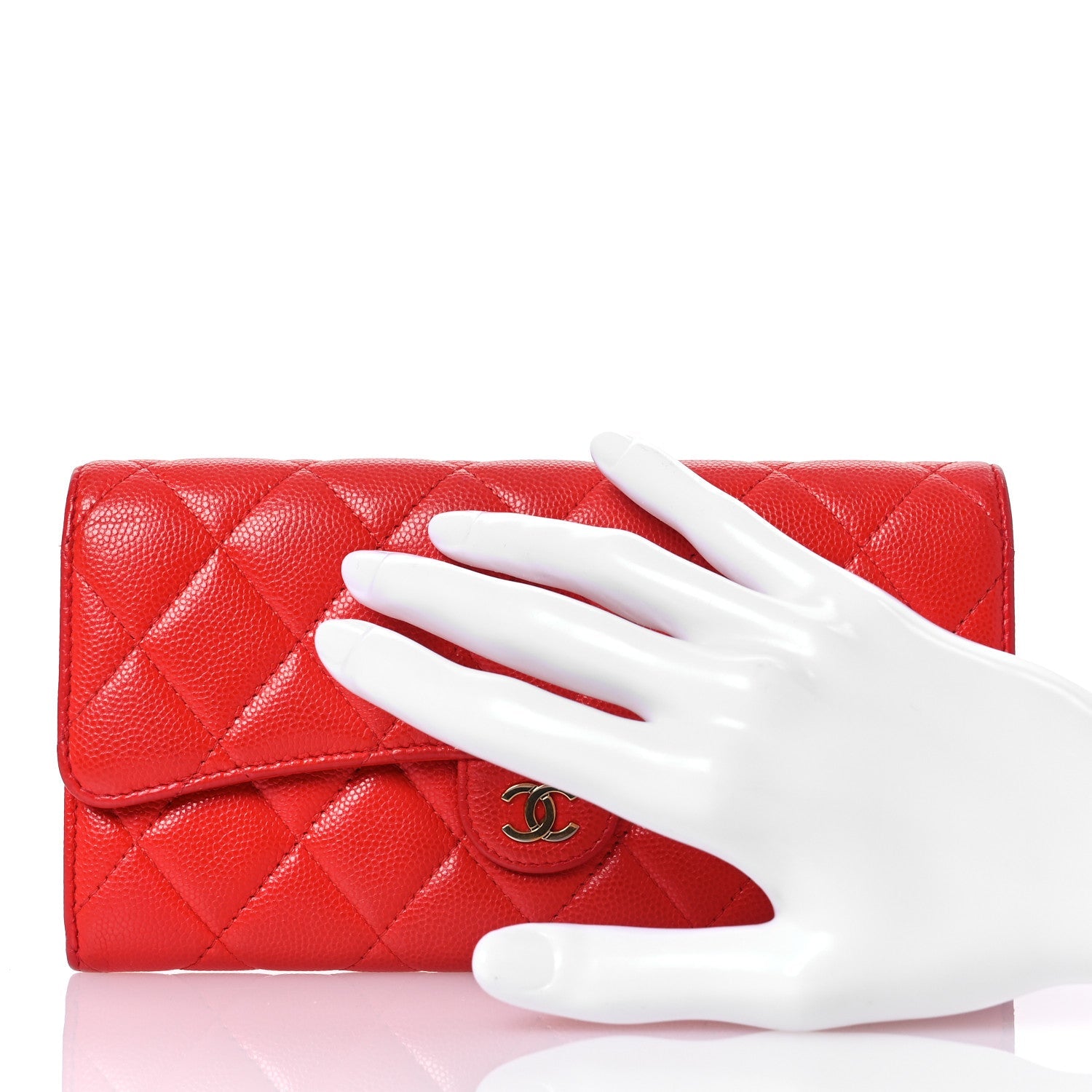 Caviar Quilted Large Gusset Flap Wallet Red