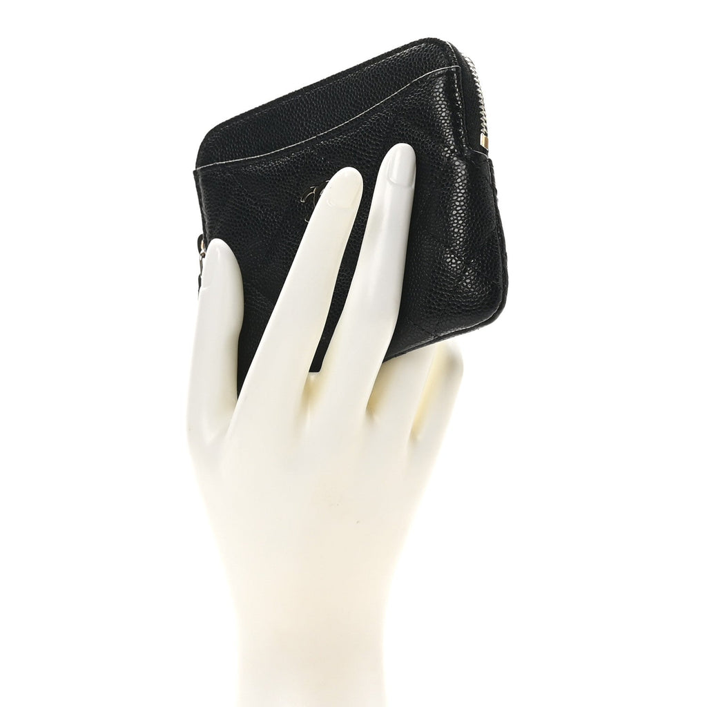 Caviar Quilted Zip  Holder Wallet Black