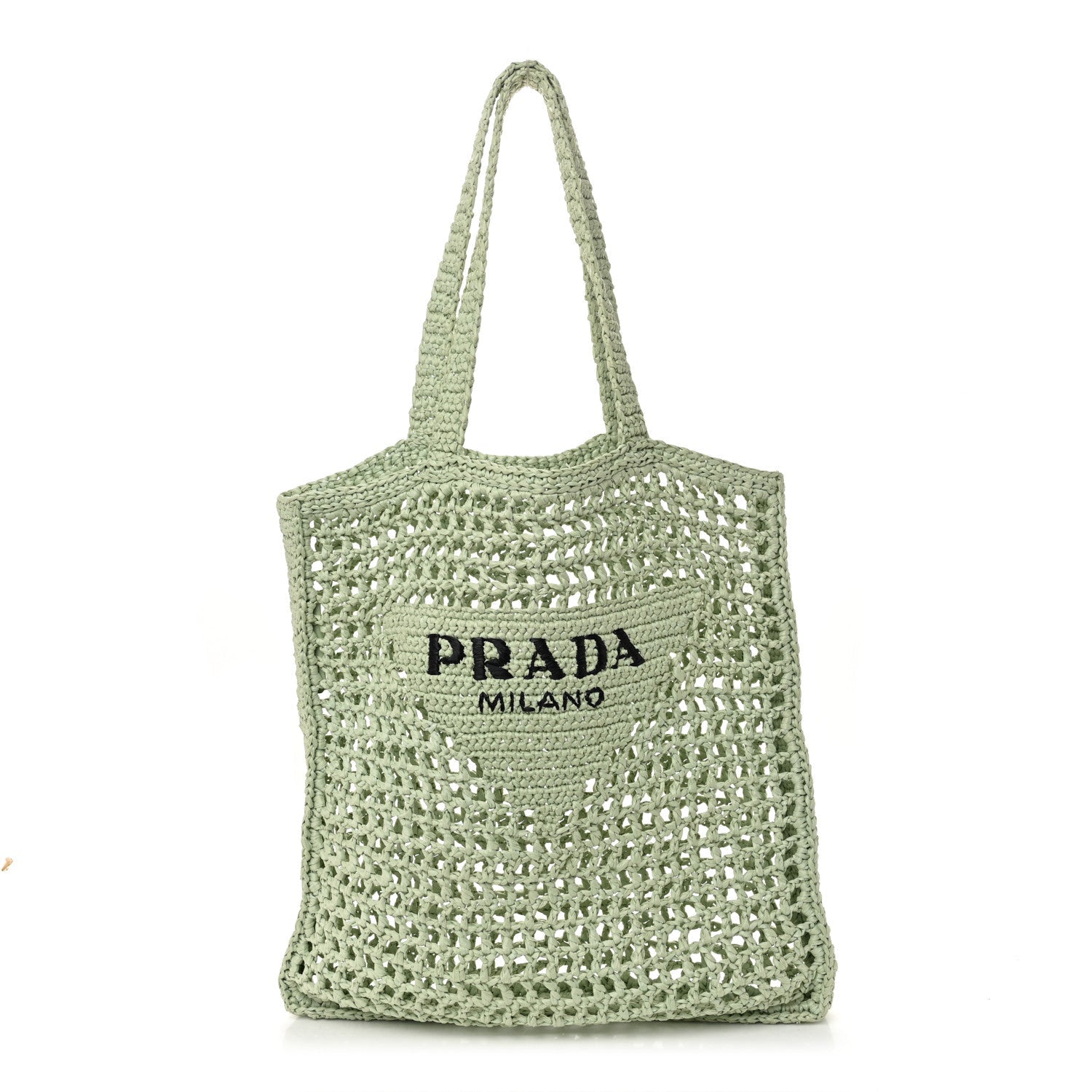 Yarn Raffia Effect Crochet Logo Embroidered Tote Bag Acqua