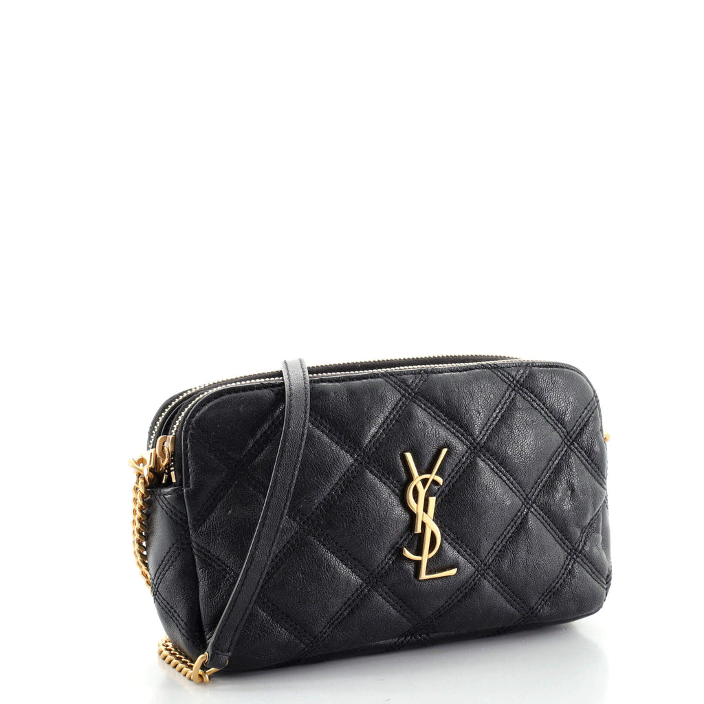 Becky Double Zip Crossbody Pouch Quilted Leather Mini