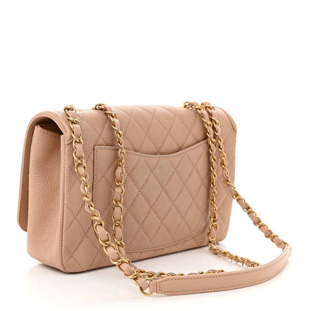 Caviar Quilted Medium CC Filigree Flap Beige