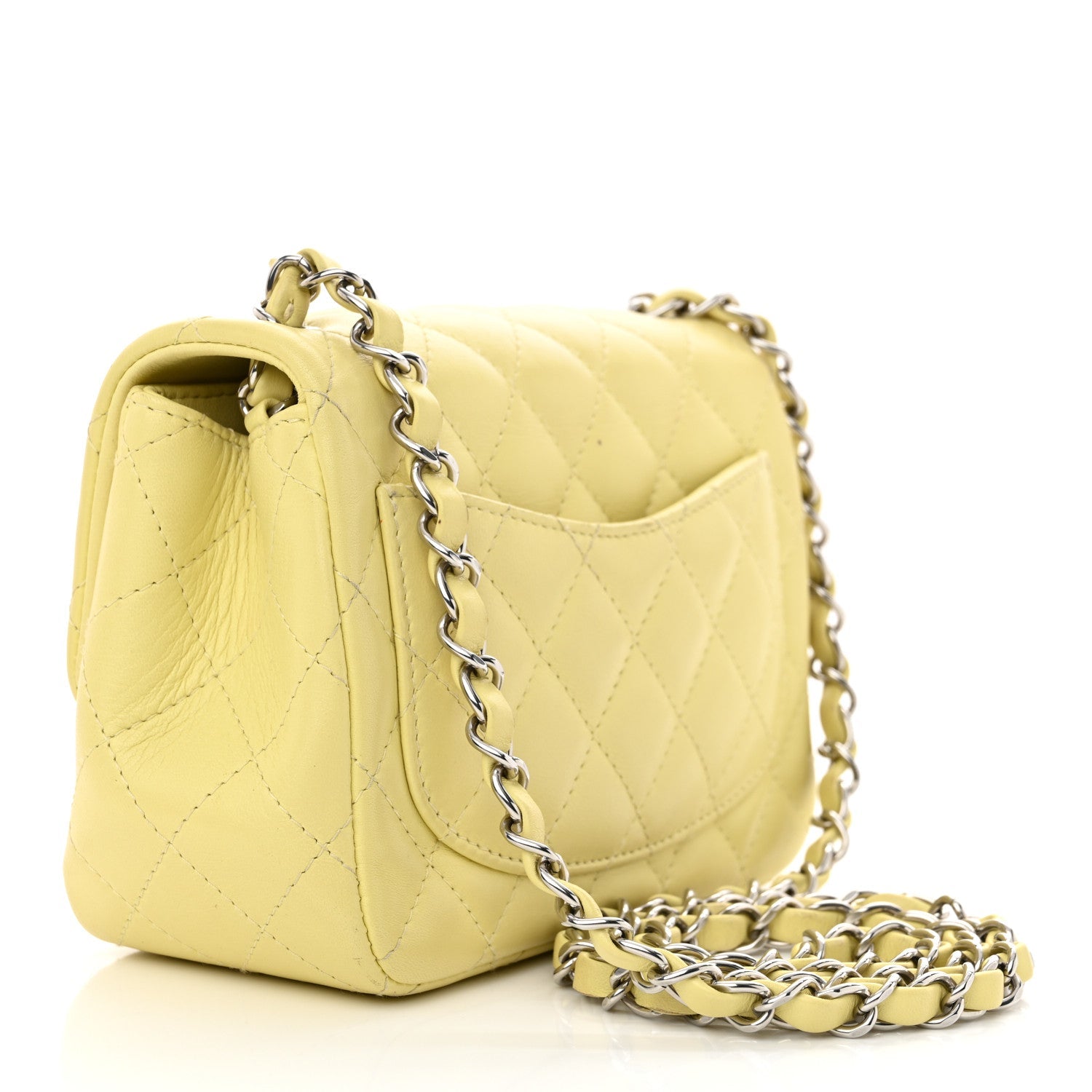 Lambskin Quilted Mini Square Flap Light Yellow