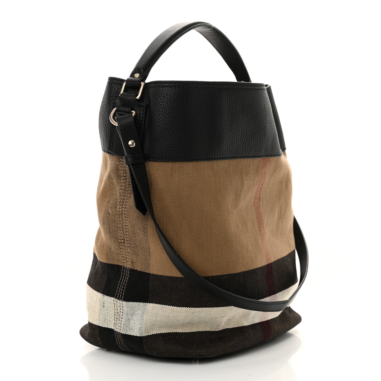 Grainy Calfskin Canvas Mega Check Medium Ashby Tassel Hobo Black