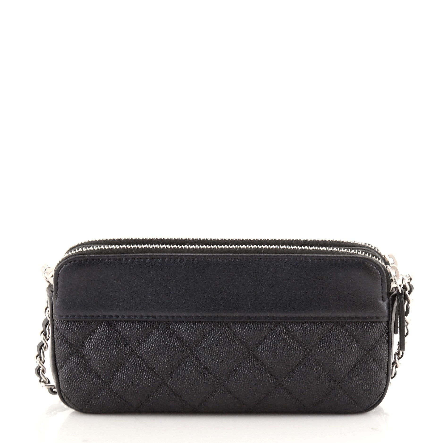 Double Zip Clutch with Chain Quilted Caviar