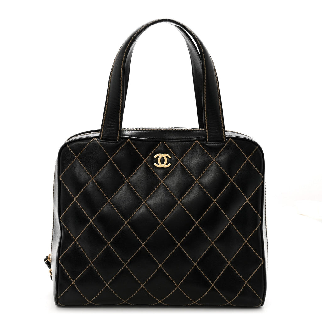 Calfskin Wild Stitch Vertical Top Handle Bag Black