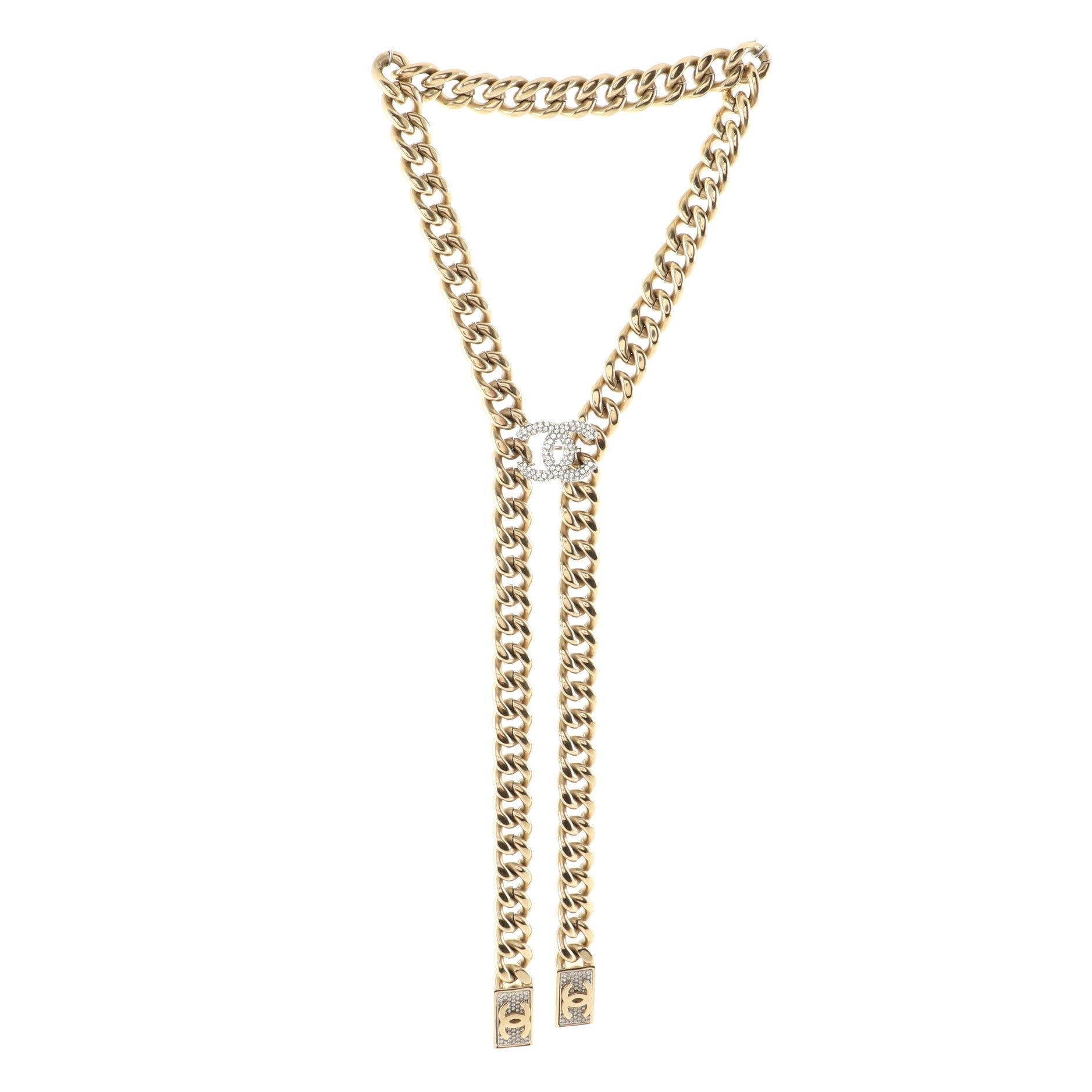 CC Plate Chain Choker Necklace Metal with Crystals