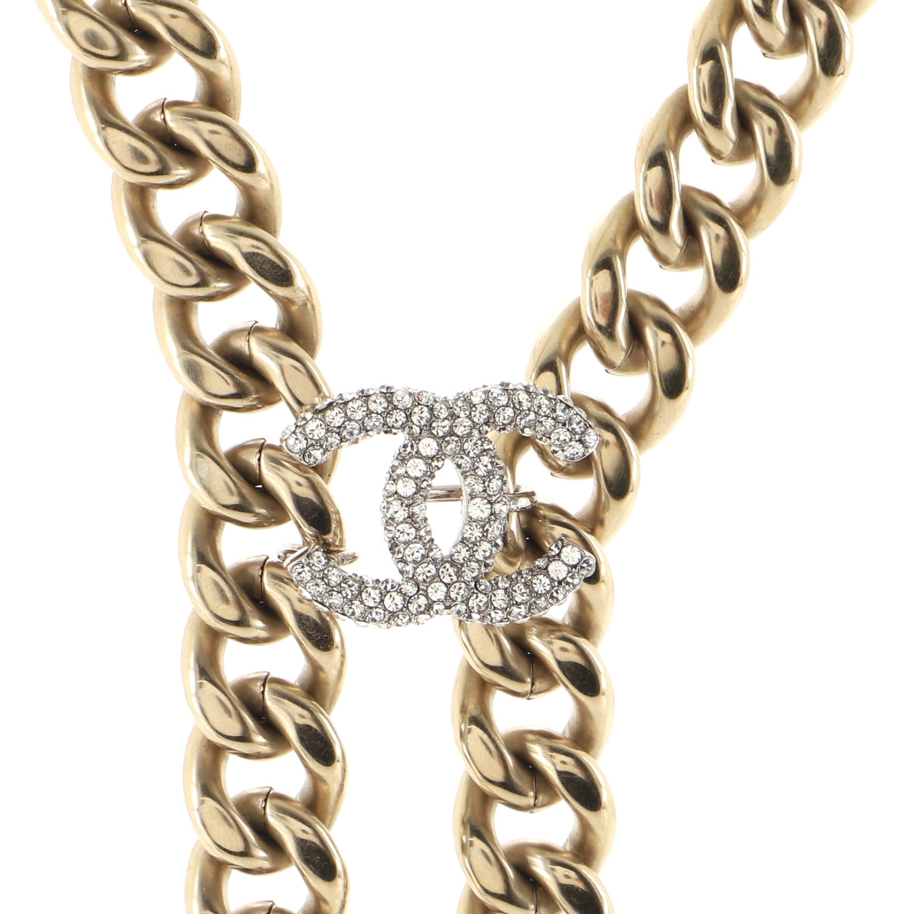 CC Plate Chain Choker Necklace Metal with Crystals
