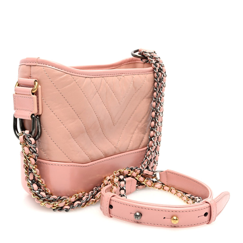 Aged Calfskin Chevron Quilted Small Gabrielle Hobo Pink