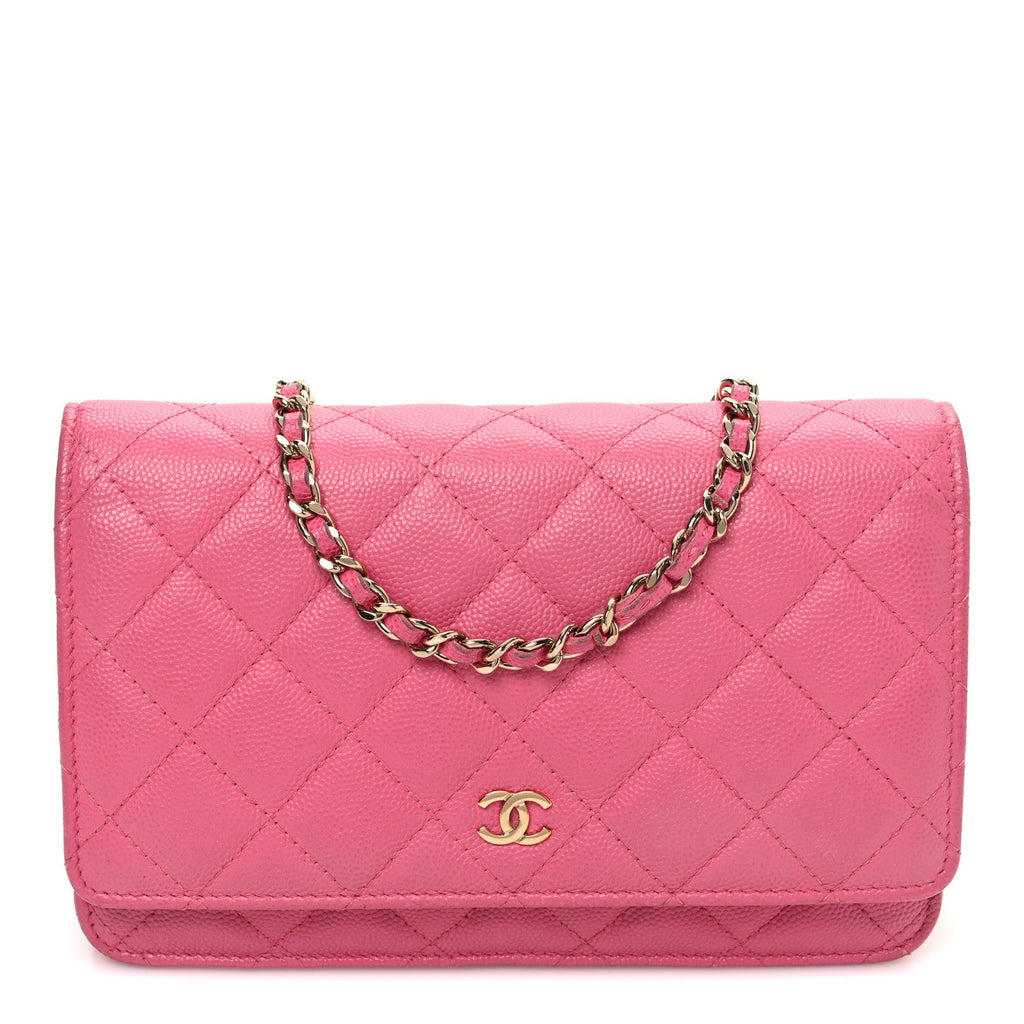 Caviar Quilted Wallet on Chain WOC Pink