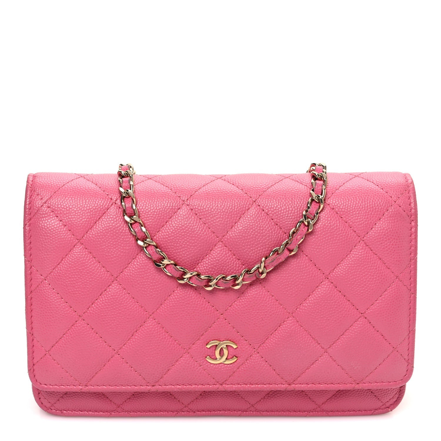 Caviar Quilted Wallet on Chain WOC Pink