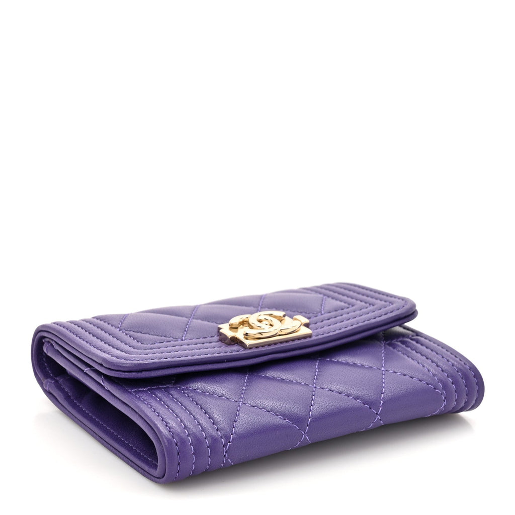 Lambskin Quilted Boy Flap  Holder Purple
