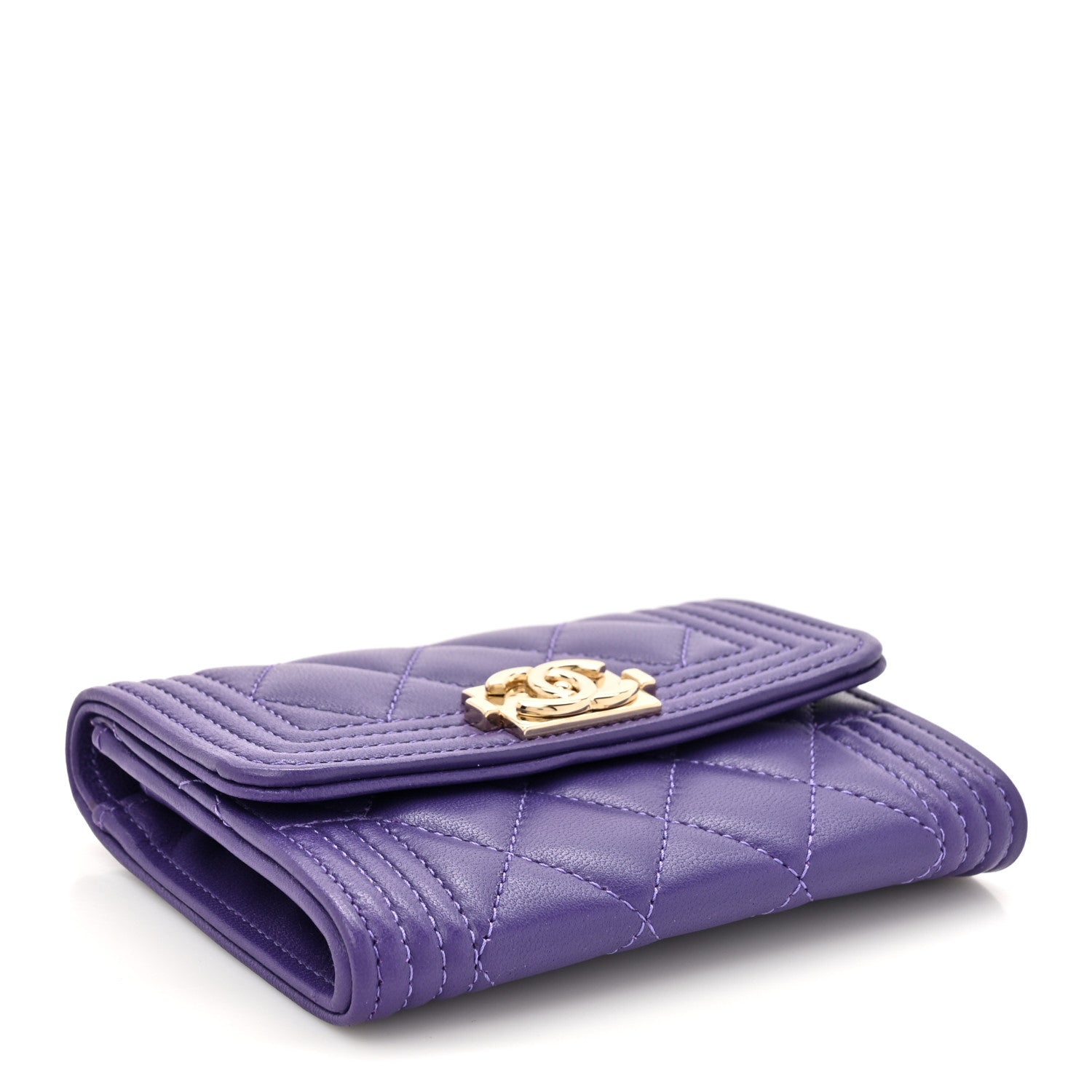 Lambskin Quilted Boy Flap  Holder Purple