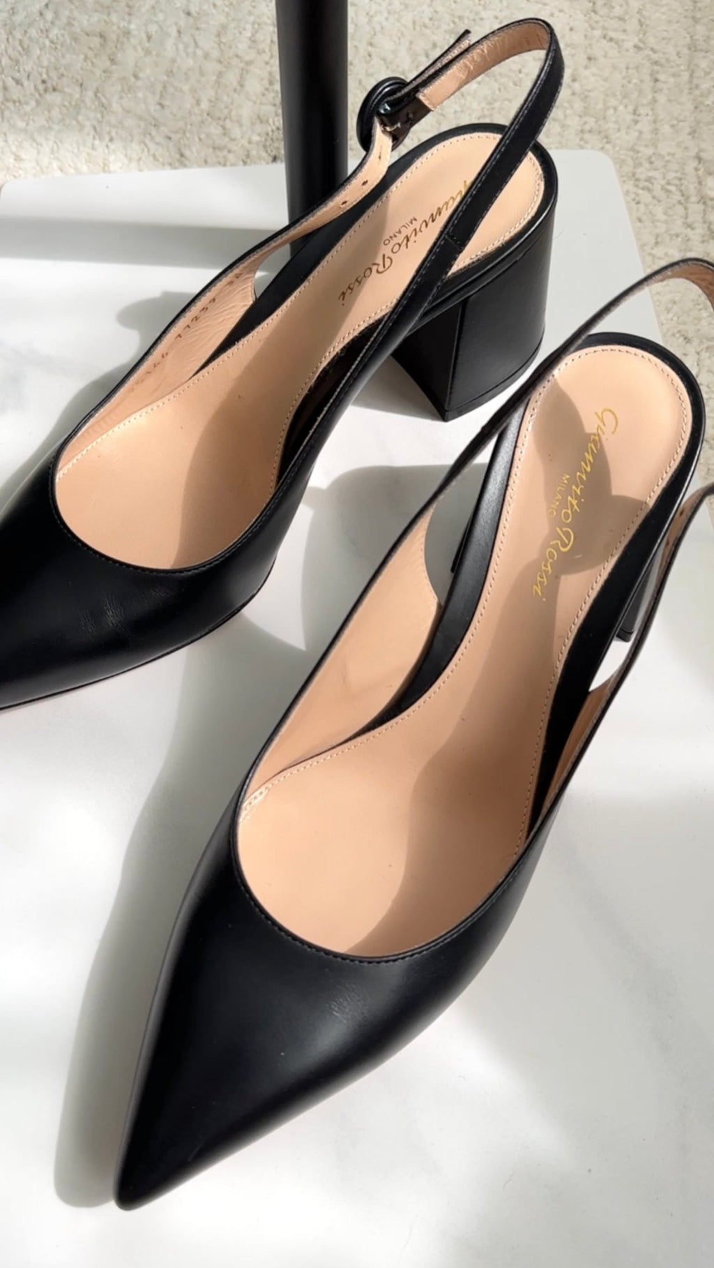 Gianvito Rossi Black Leather Block Heel Slingback Pumps - 38