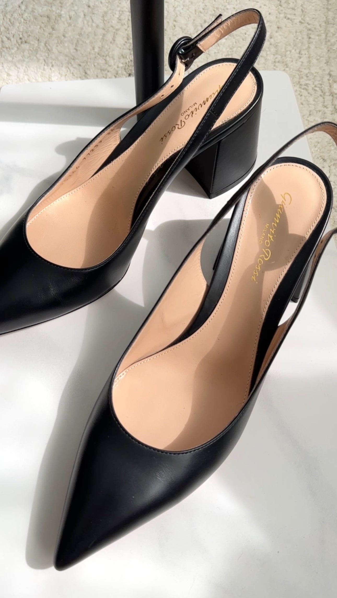 Gianvito Rossi Black Leather Block Heel Slingback Pumps - 38
