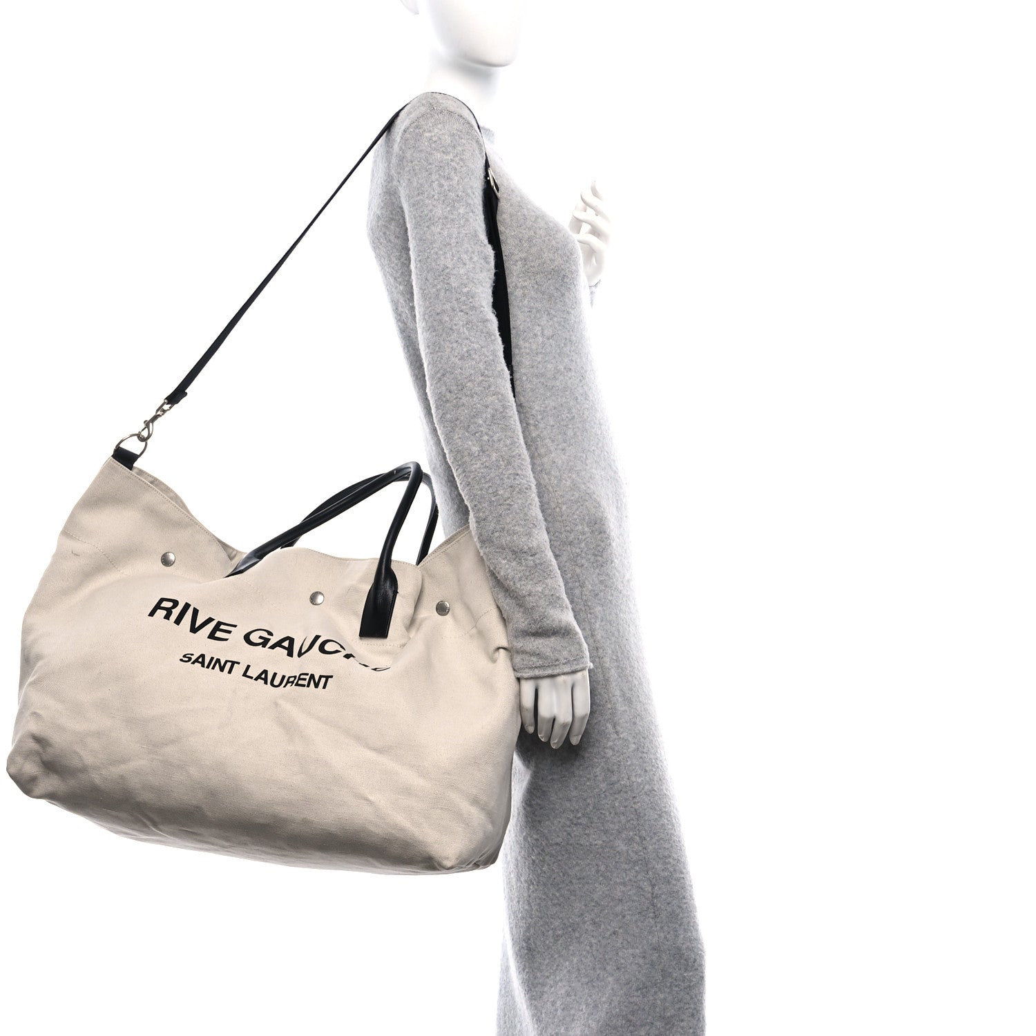Linen Calfskin Rive Gauche Maxi Tote Beige Black