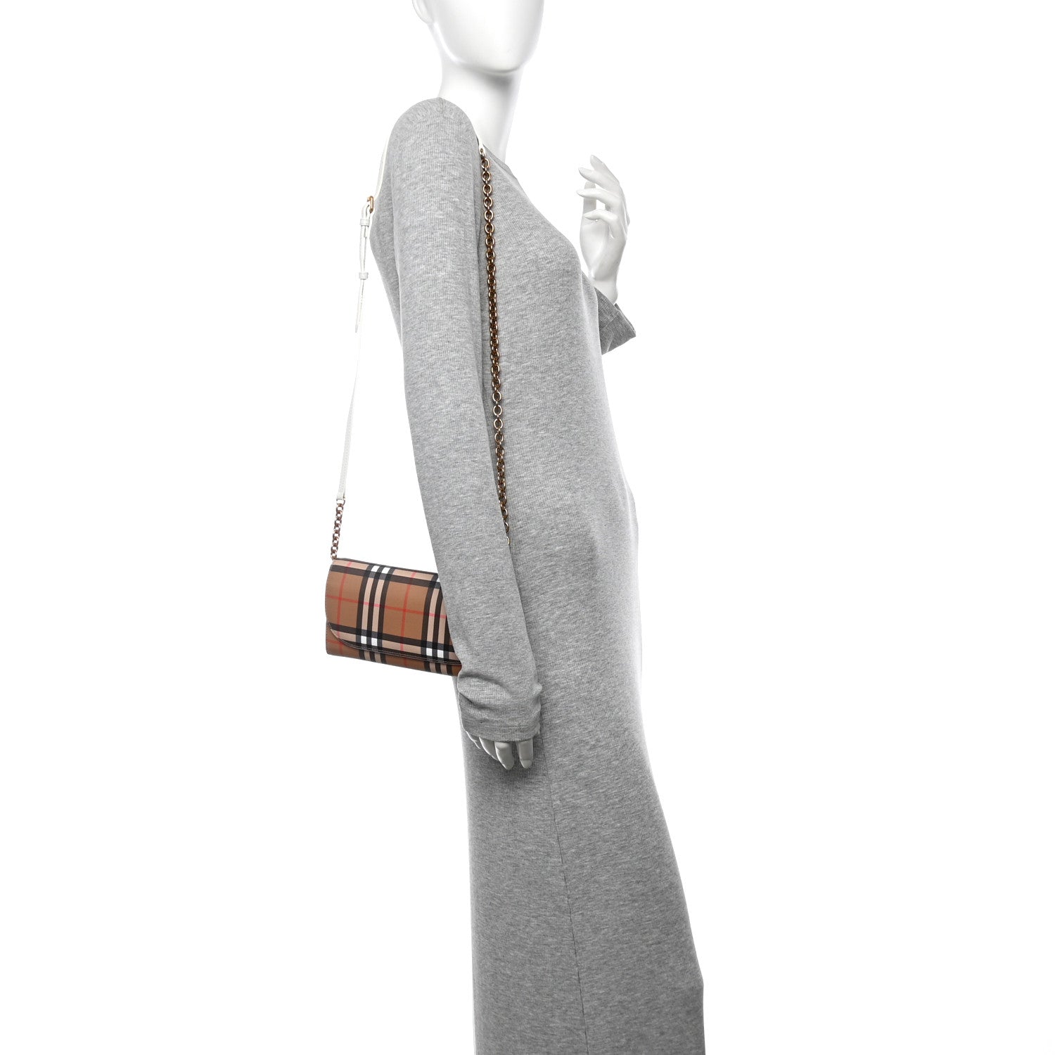 Vintage Check Henley Wallet On Chain Chalk White