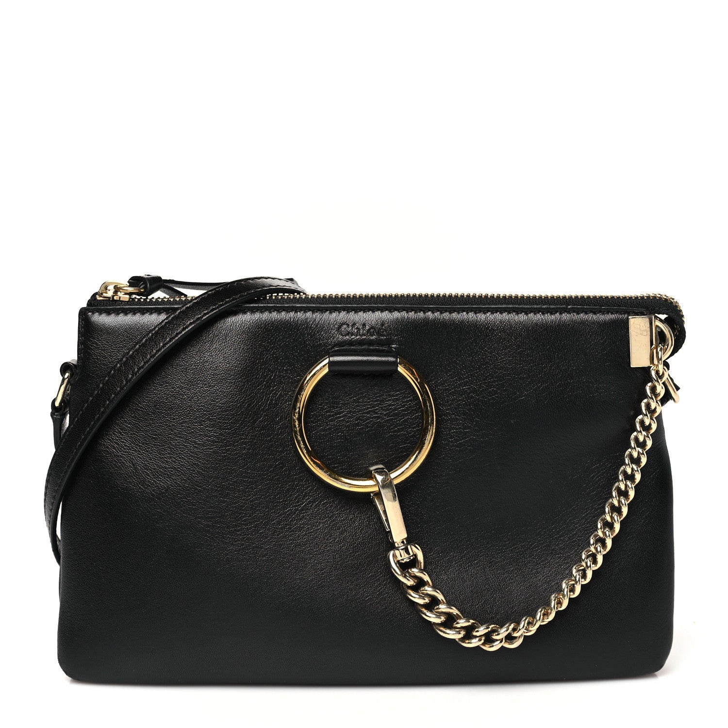 Supple Lambskin Small Faye Soft Zippered Shoulder Bag Black