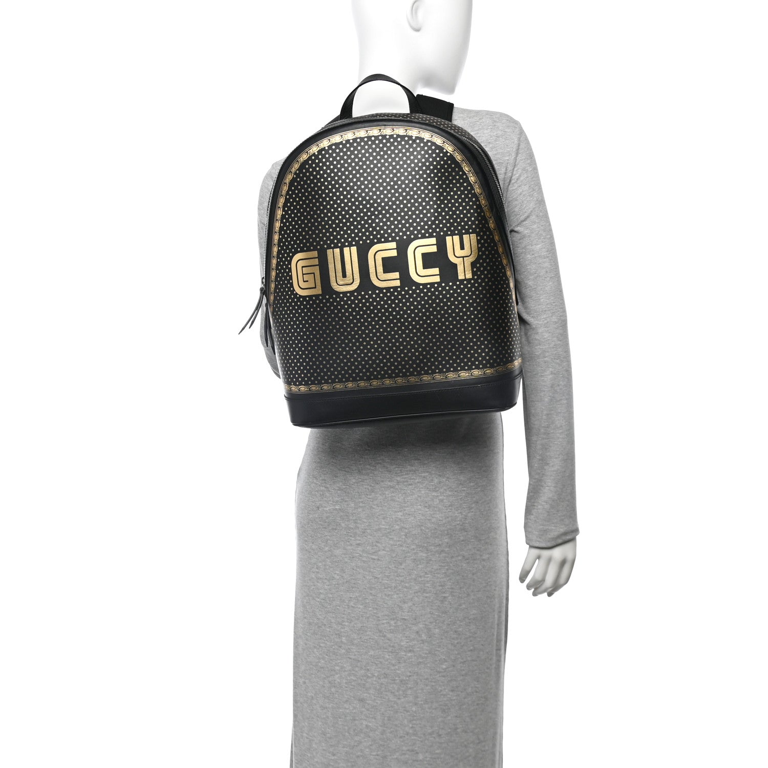 X SEGA Calfskin GUCCY Stars Dome Backpack Black Gold