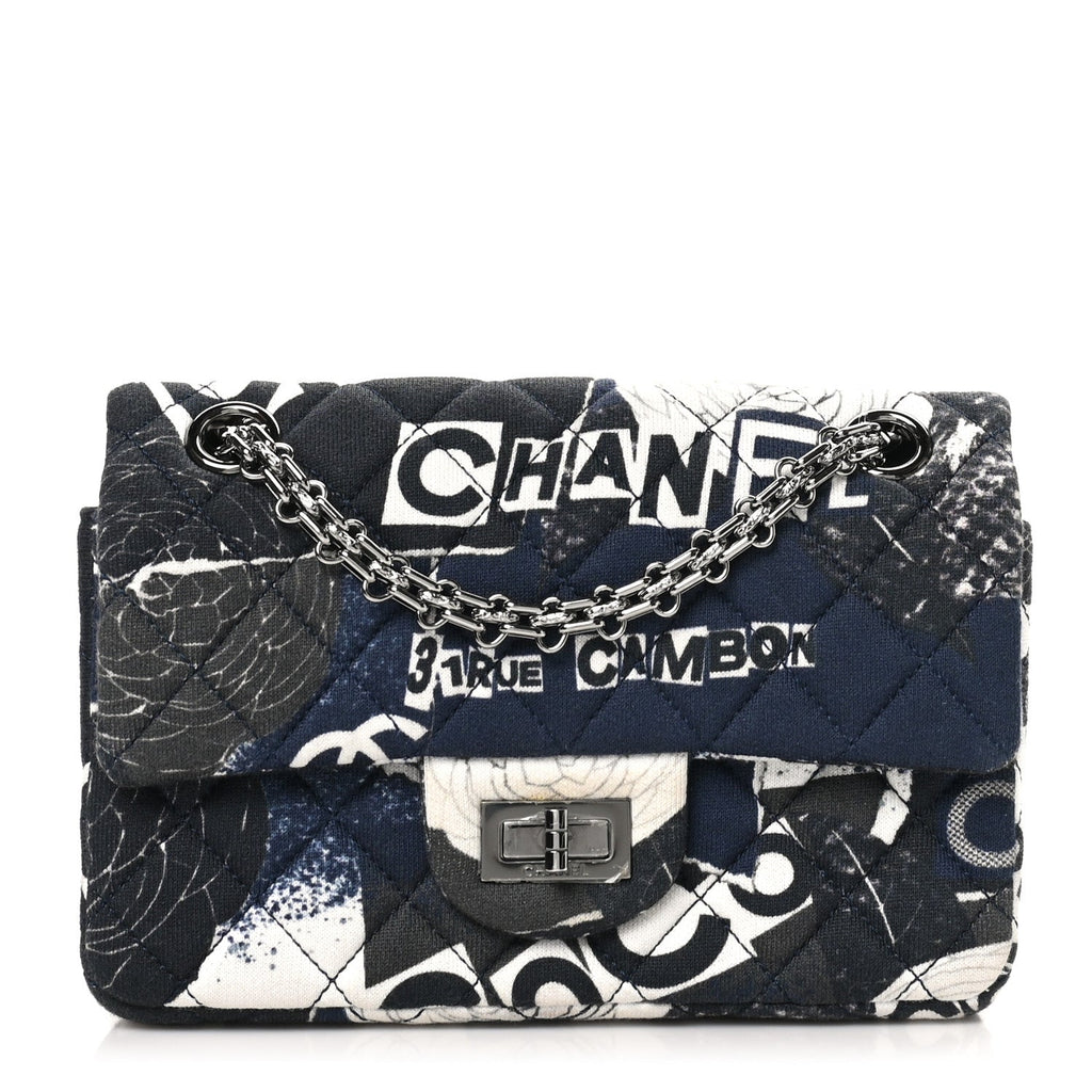 Jersey Quilted Camellia 2.55 Reissue Mini Flap Black Blue White