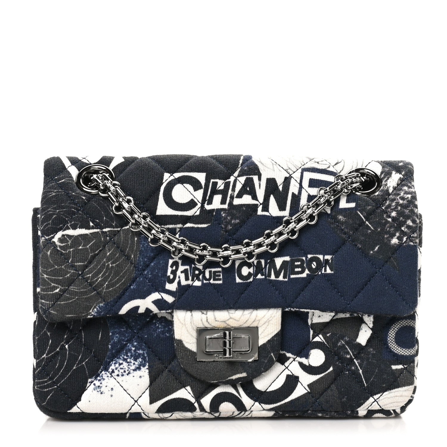 Jersey Quilted Camellia 2.55 Reissue Mini Flap Black Blue White