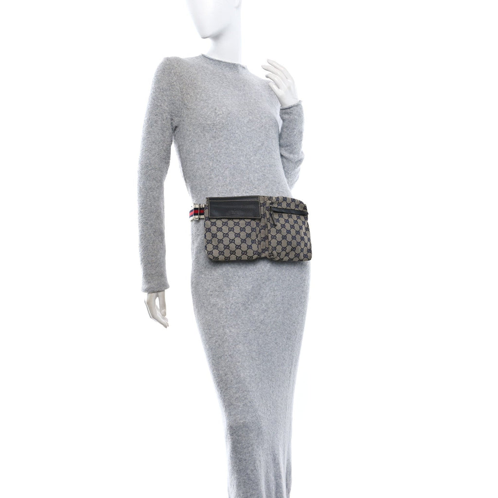 GG Monogram Web Double Pocket Belt Bag Navy