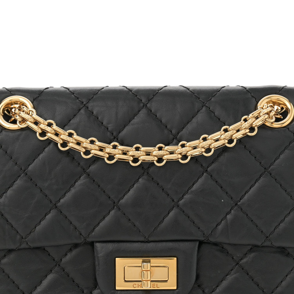 Aged Calfskin Quilted 2.55 Reissue Mini Flap Black