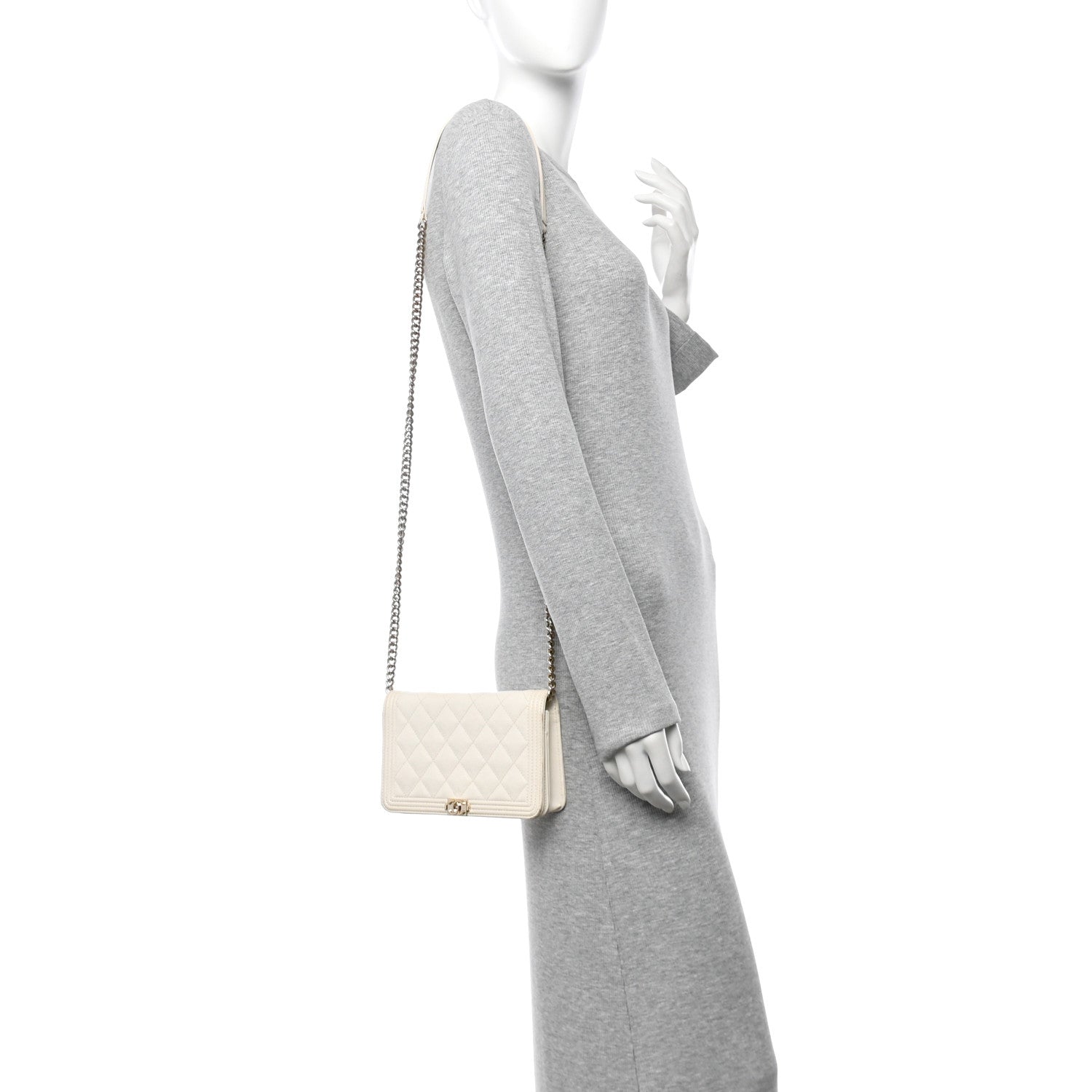 Caviar Quilted Boy Wallet On Chain WOC White