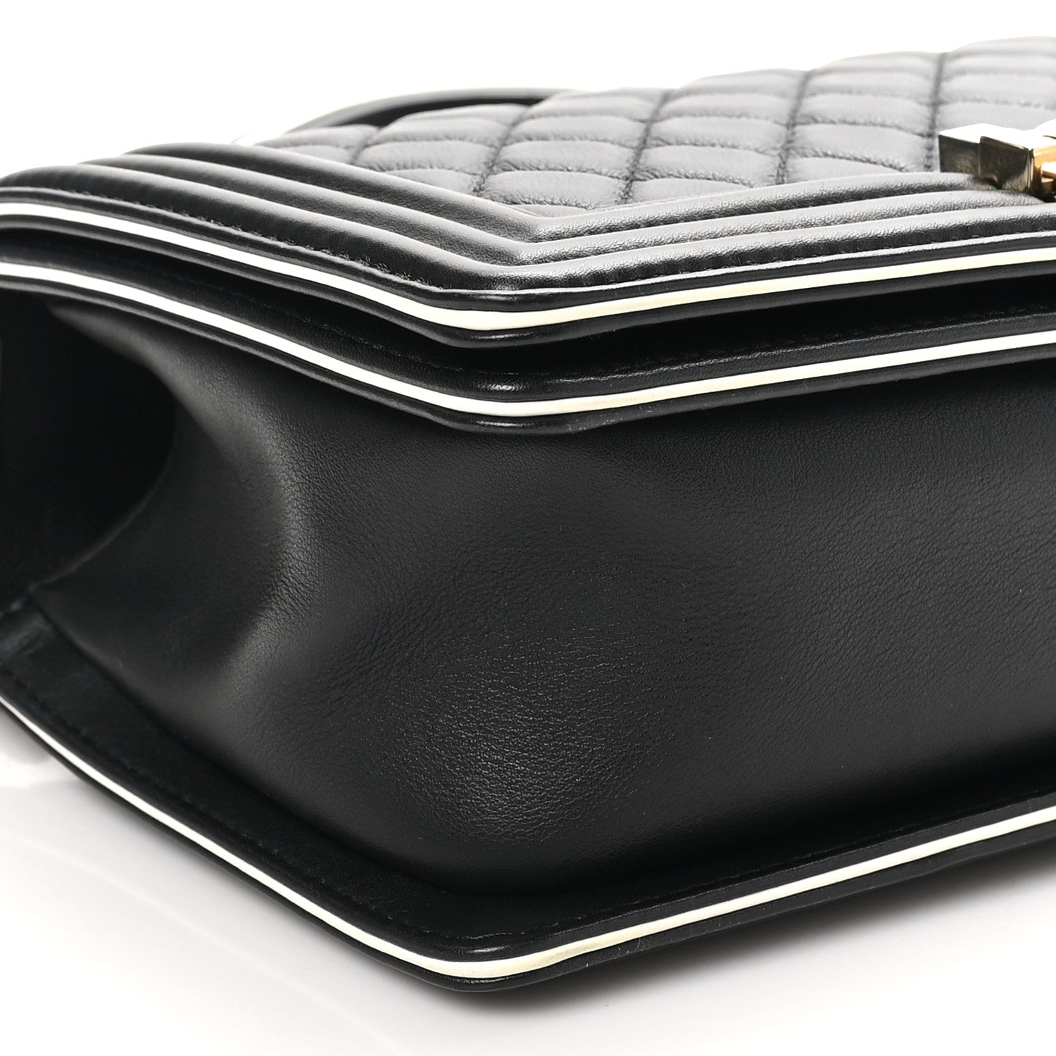 Calfskin Quilted Medium Boy Top Handle Flap Black