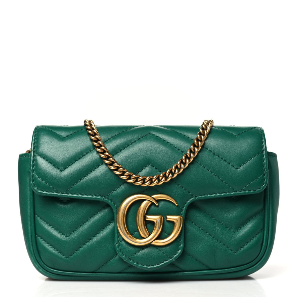 Calfskin Matelasse Super Mini GG Marmont Shoulder Bag Emerald Green