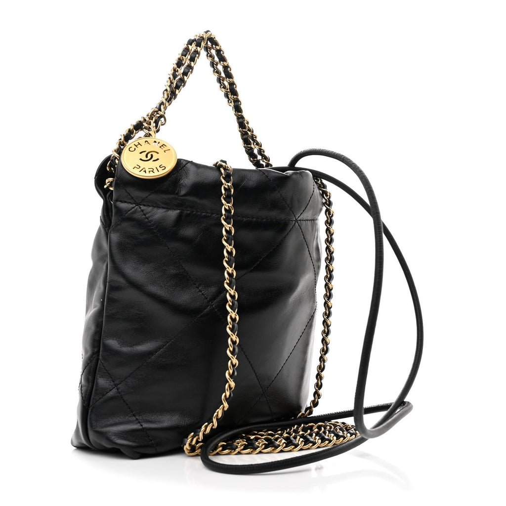 Shiny Calfskin Quilted Mini Chanel 22 Black