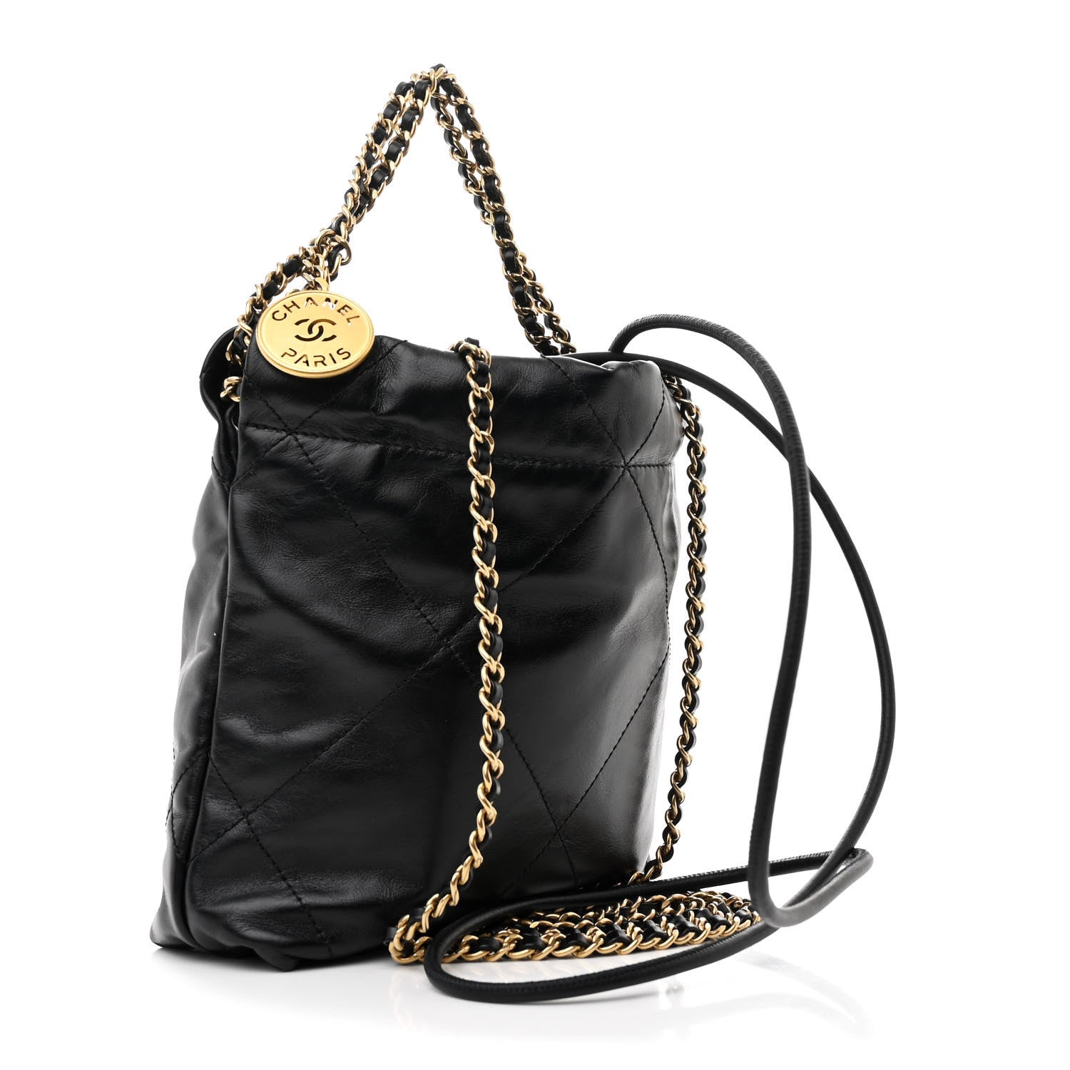 Shiny Calfskin Quilted Mini Chanel 22 Black