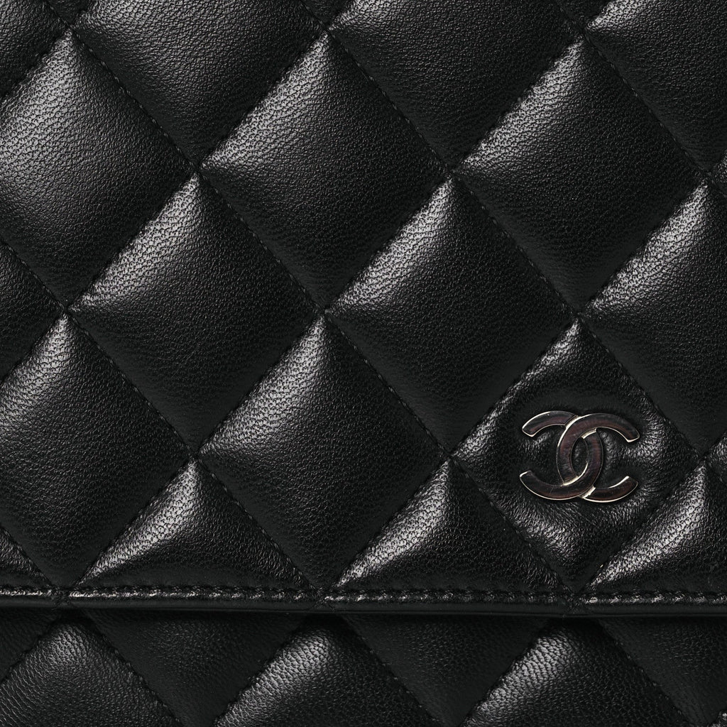 Lambskin Quilted Wallet On Chain WOC Black